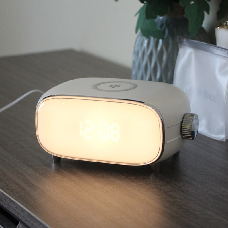 Creative wake-up alarm clock with QI wireless charging stylish atmosphere light clock sunset sleep night light table lamp - V.I.P Digital Presence