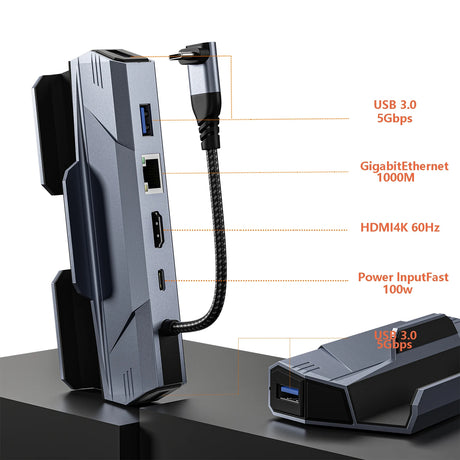 Steam Deck Dock 6 in 1 Steam Deck Rog Ally Docking Station Stand Accessories 3*USB 3.0 HDMI 4K@60Hz Gigabit Ethernet PD 100W Hub - V.I.P Digital Presence