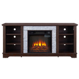 18 inch cherry colored fireplace with open entertainment console space, 58.31 inches wide, 15.39 inches deep, and 26.06 inches h - V.I.P Digital Presence