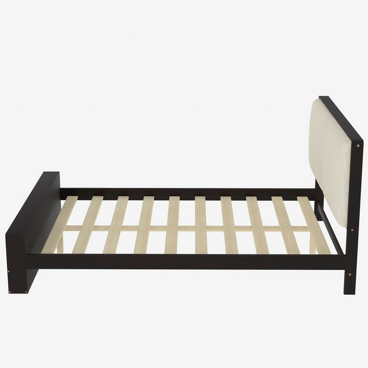 Queen Size Platform Bed Frame with Upholstery Headboard and Bookshelf in Footboard and LED Light Strips, Espresso - V.I.P Digital Presence