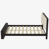 Queen Size Platform Bed Frame with Upholstery Headboard and Bookshelf in Footboard and LED Light Strips, Espresso - V.I.P Digital Presence