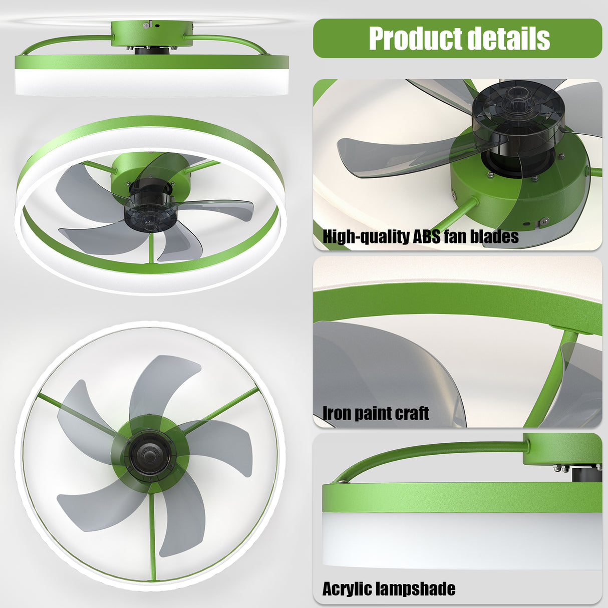 Ceiling Fans with Lights Dimmable LED Embedded installation of thin modern ceiling fans(Green) - V.I.P Digital Presence