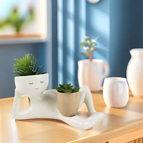 Funny Resin Succulent Pot: Relaxing - pose Figure with Pot Planter, Drainage Hole, Ideal for Succulents and Cacti - V.I.P Digital Presence
