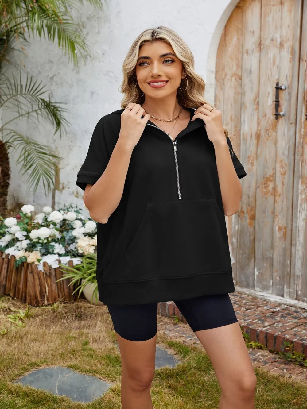 Half Zip Short Sleeve Hooded Top - V.I.P Digital Presence