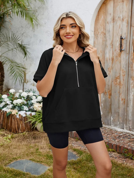 Half Zip Short Sleeve Hooded Top - V.I.P Digital Presence