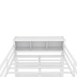 Metal loft bed with wardrobe and L-shaped desk, full-size loft bed with storage cabinet and shelf, white - V.I.P Digital Presence