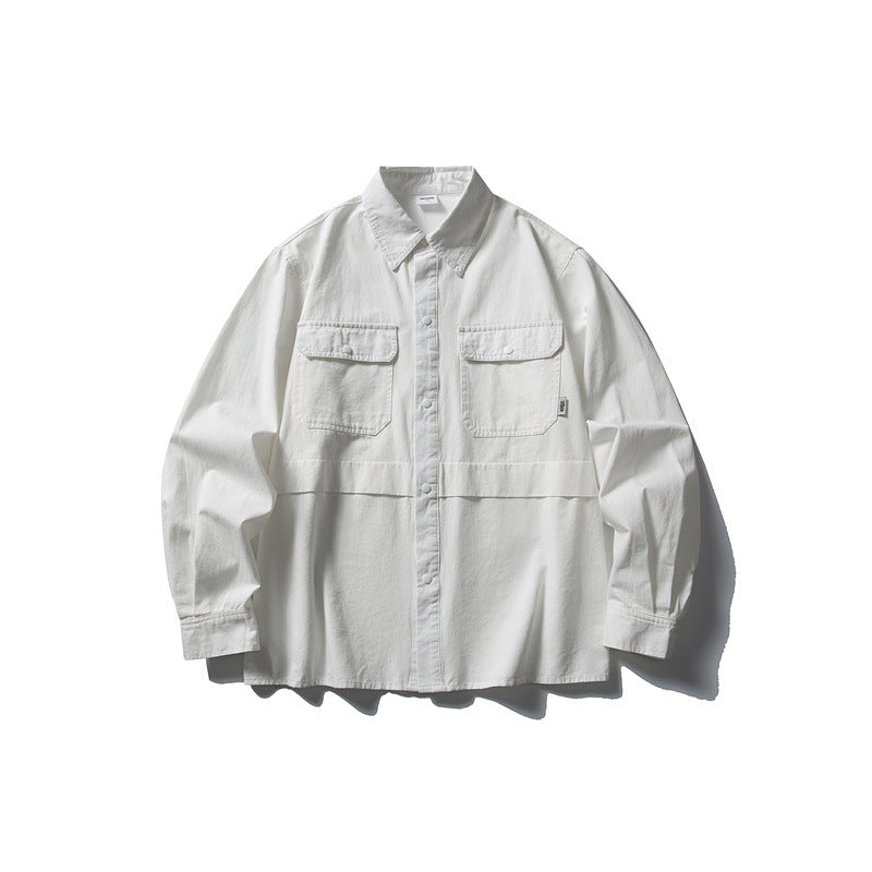 Splicing workwear long sleeved shirt men's loose casual shirt - V.I.P Digital Presence