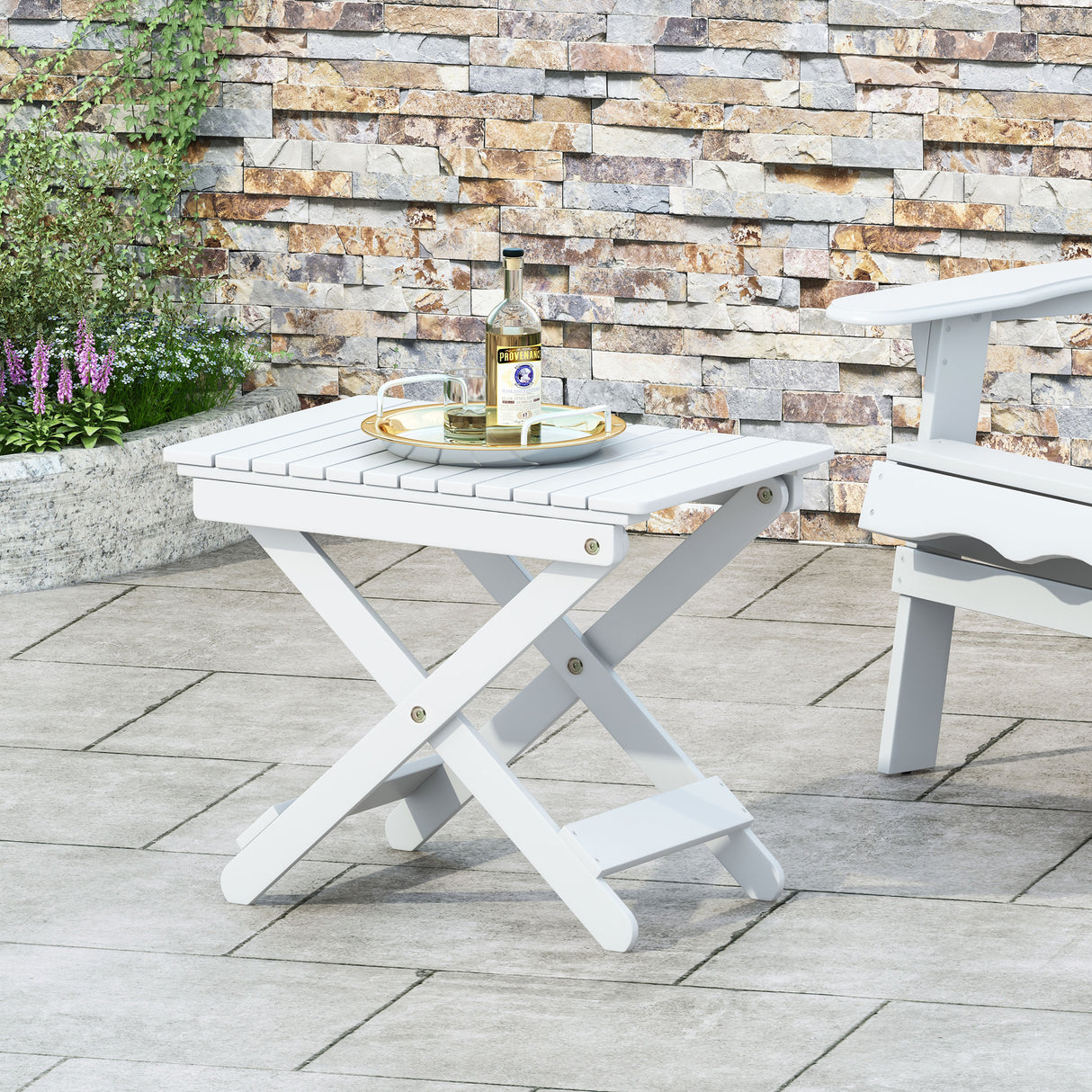 Outdoor Folding Wooden Side Table, White, 15"D x 22.75"W x 18.25"H - V.I.P Digital Presence