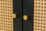Handcrafted Premium Grain Panels Rattan Sideboard Buffer Cabinet Accent Storage Cabinet With 4 Rattan Doors BLACK - V.I.P Digital Presence