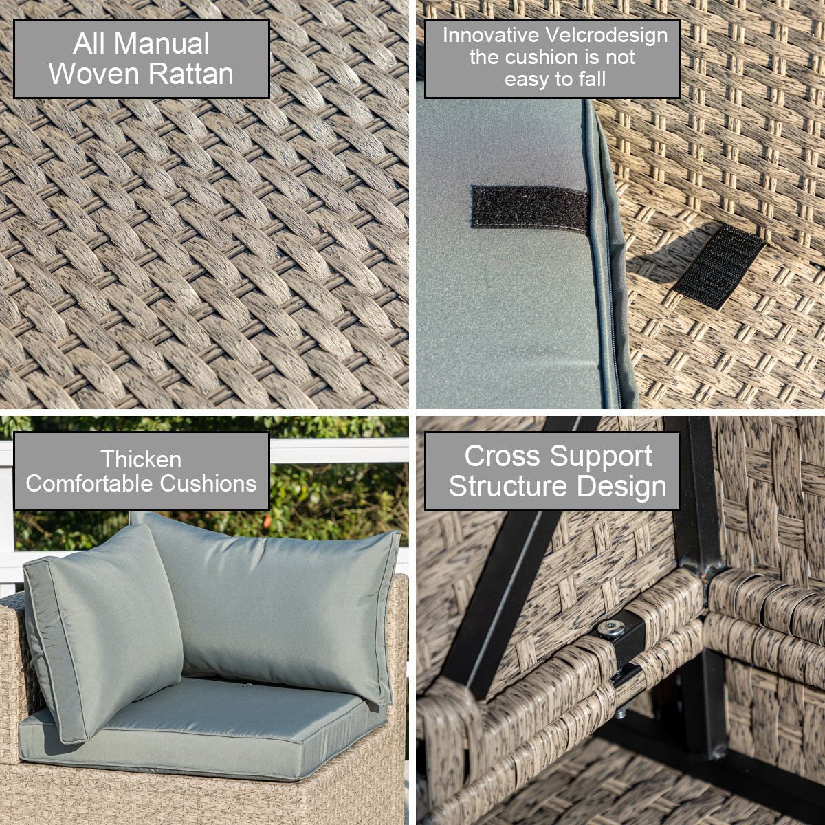 7-Piece Patio Furniture Set, All-Weather Boho Outdoor Conversation Set Sectional Sofa with Water Resistant Grey Thick Cushions - V.I.P Digital Presence
