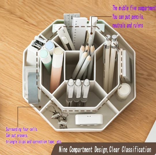 Large capacity rotatable pen holder plastic storage box rotating desktop stationery multifunctional office - V.I.P Digital Presence