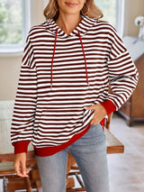 Loose casual striped hooded sweatshirt - V.I.P Digital Presence