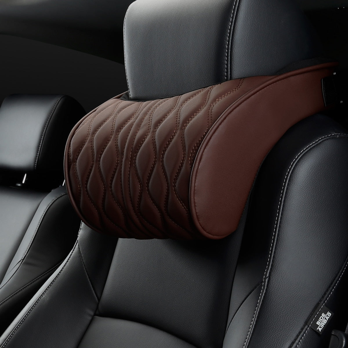 Memory Foam Car Headrest Pillow Leather Embroidered Seat Supports Sets Back Cushion Adjustment Auto Neck Rest Lumbar Pillows - V.I.P Digital Presence