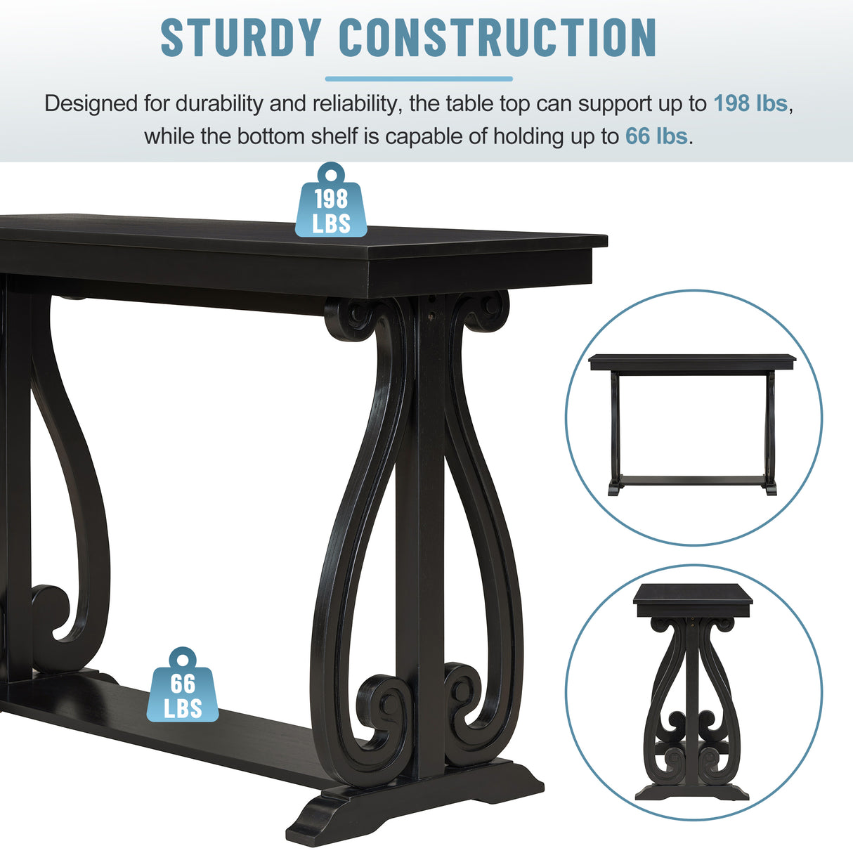 48-Inch Rustic Vintage Console Table --- Farmhouse Style Entryway Table with Open Shelf and Sturdy Construction (Black) - V.I.P Digital Presence