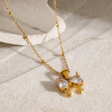 Stainless Steel Inlaid Zircon Bow Necklace - V.I.P Digital Presence