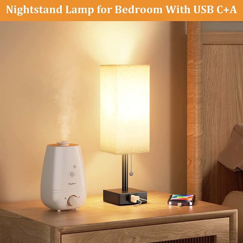 Linen 90 square desk lamp zipper switch three color temperature variable light A+C USB charging - V.I.P Digital Presence