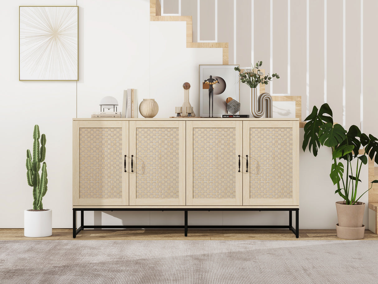 Rattan 4-Door Sideboard , Sideboard Buffet Storage Cabinet,Accent Storage Cabinet , Large Cabinet With 4 Rattan Decorated Doors - V.I.P Digital Presence