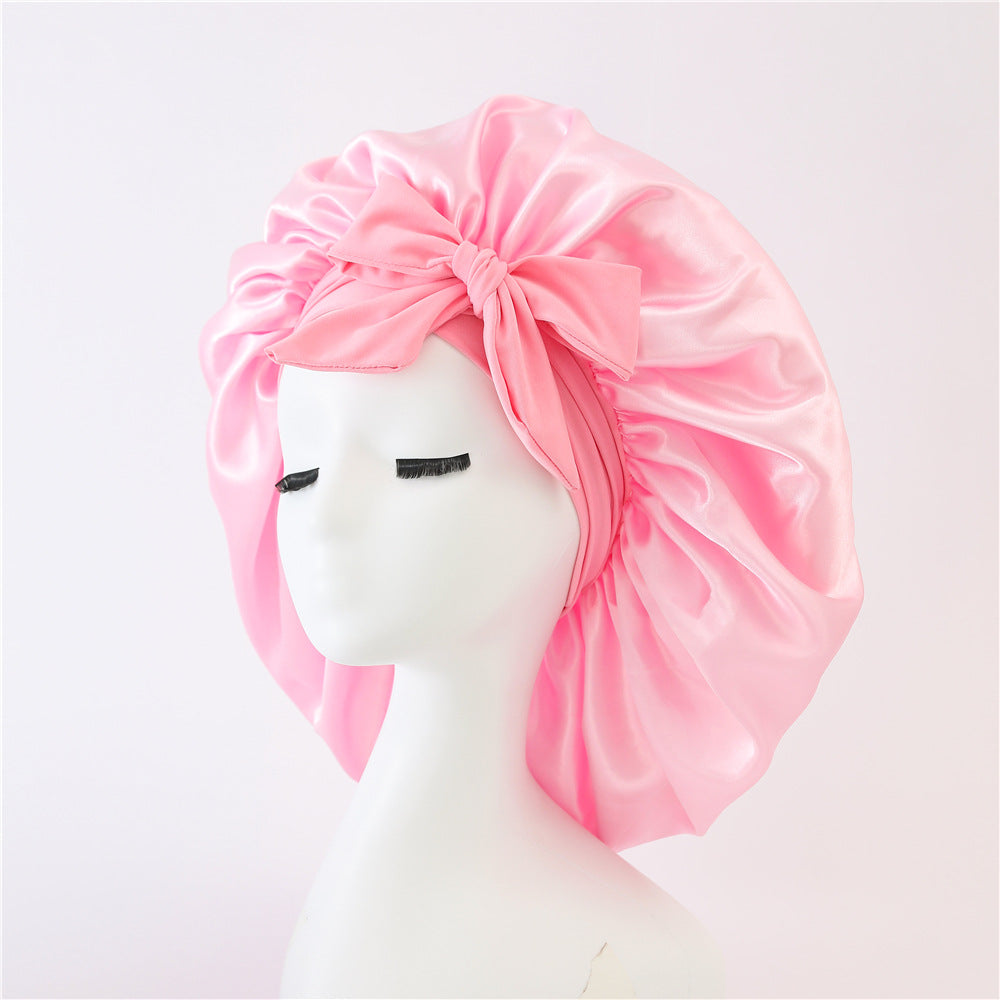 Elastic ribbon bow color Ding round hat solid color night cap wide-brimmed beauty hairdressing head scarf hat - V.I.P Digital Presence