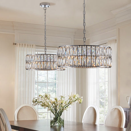 Modern crystal drum pendant light, 6-light pendant light, with silver metal frame (excluding light bulb) - V.I.P Digital Presence