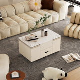 Modern lift coffee table, living room with 4 chairs, expandable 1 hidden storage space+2 drawers, folding dining table - V.I.P Digital Presence