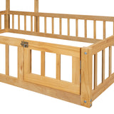 Wooden Full Size Children's Bed with Detachable Headboard and Integrated Clothes Drying Rack, Natural - V.I.P Digital Presence