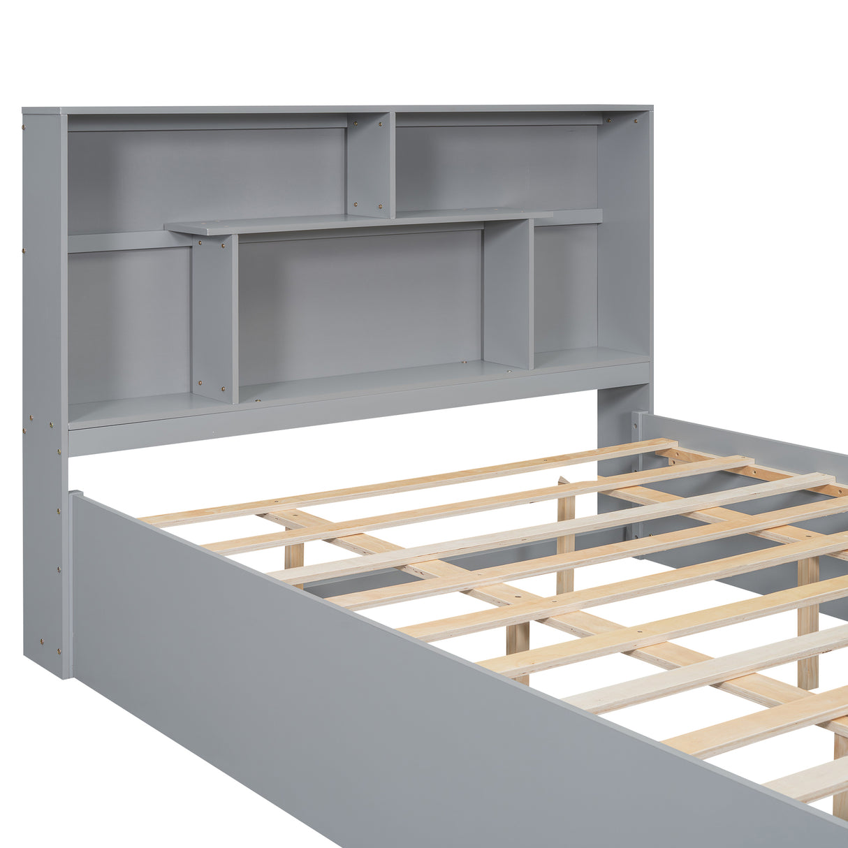 Queen Size Platform Bed with Storage Headboard and 2 Drawers, Gray - V.I.P Digital Presence