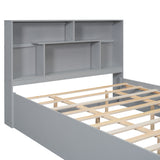 Queen Size Platform Bed with Storage Headboard and 2 Drawers, Gray - V.I.P Digital Presence