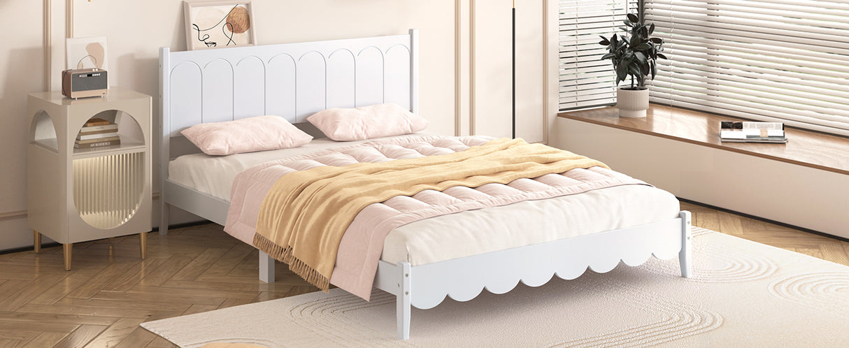 Queen Size Wood Platform Bed Frame, Retro Style Bed with Rectangular Headboard,No Need Box Spring,White - V.I.P Digital Presence