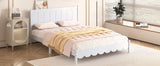 Queen Size Wood Platform Bed Frame, Retro Style Bed with Rectangular Headboard,No Need Box Spring,White - V.I.P Digital Presence