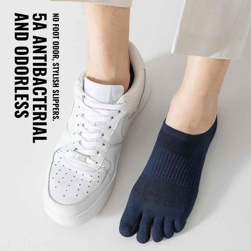 1 pair Pure Cotton Five Finger Short Socks Men Sweat Absorbent Antibacterial Breathable Mesh Boat Socks Running Sports Toe Sock - V.I.P Digital Presence