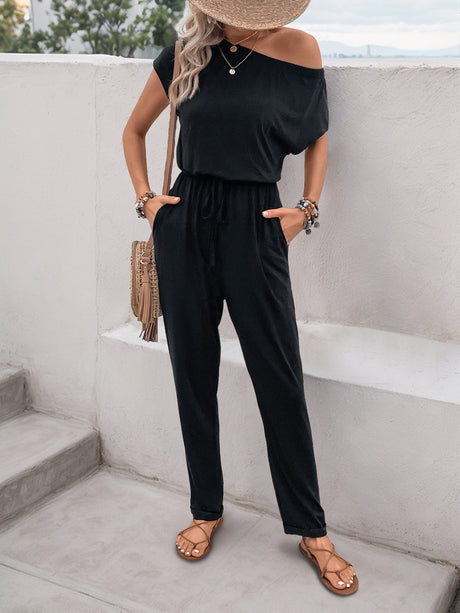 Perfee Single Shoulder Short Sleeve Jumpsuit - V.I.P Digital Presence
