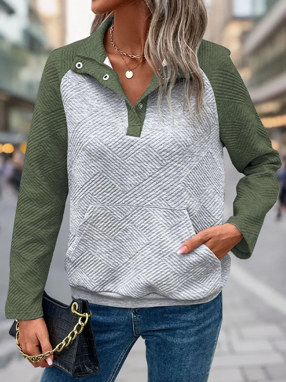 Contrast Textured Long Sleeve Sweatshirt - V.I.P Digital Presence