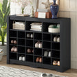 ONTREND Sleek Design 24 shoe cabinet, modern shoe cabinet with curved base, high-quality multifunctional side panel, black - V.I.P Digital Presence