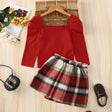 Red Long Sleeved Mid Autumn Children's Autumn Dress Tartan Suit - V.I.P Digital Presence