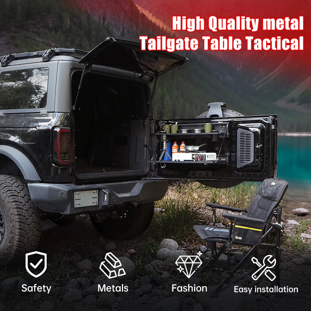 Tailgate Table & MOLLE Panel For Ford Bronco(2021-2024) - 2-Tier Camping Rack - V.I.P Digital Presence