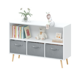 Kids bookcase with Collapsible Fabric Drawers Children's Book Display Toy Storage Cabinet Organizer White/Gray - V.I.P Digital Presence