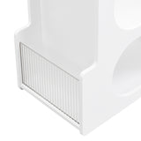 Stylish mobile desk with lockable wheels, white bedside table with 5mm thick grooved tempered glass and gold round bars - V.I.P Digital Presence