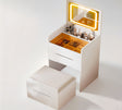 3 in 1 Vanity Desk with Plip Top Mirror,Small Make Up Vanity Set with Visible Glass Desktop,Compact Makeup Vanity with 3 Drawers - V.I.P Digital Presence