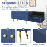 Modern Shoe Storage Bench with Hidden Storage and Upholstered Cushions for Bedside, Living Room and Entryway (Navy) - V.I.P Digital Presence