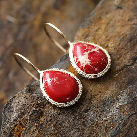 Copper Natural Stone Teardrop Shape Earrings - V.I.P Digital Presence