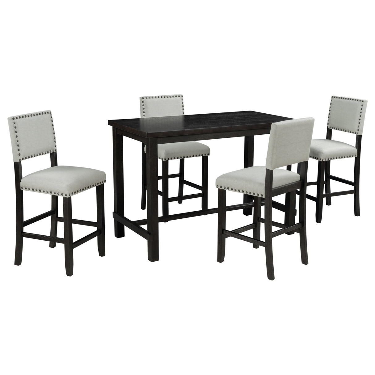 TREXM 5-Piece Counter Height Dining Set, Classic Elegant Table and 4 Chairs in Espresso and Beige - V.I.P Digital Presence