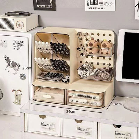 Adorable Desk Organizer with Hook Drawer, Hole Board, Card Display Stand, Desktop Storage Box, and Stationery Storage Rack - V.I.P Digital Presence
