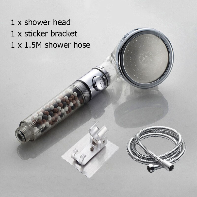 New Tourmaline balls Filter Shower Head Water saving 3 Modes adjustable SPA shower head on/off button high pressure shower - V.I.P Digital Presence