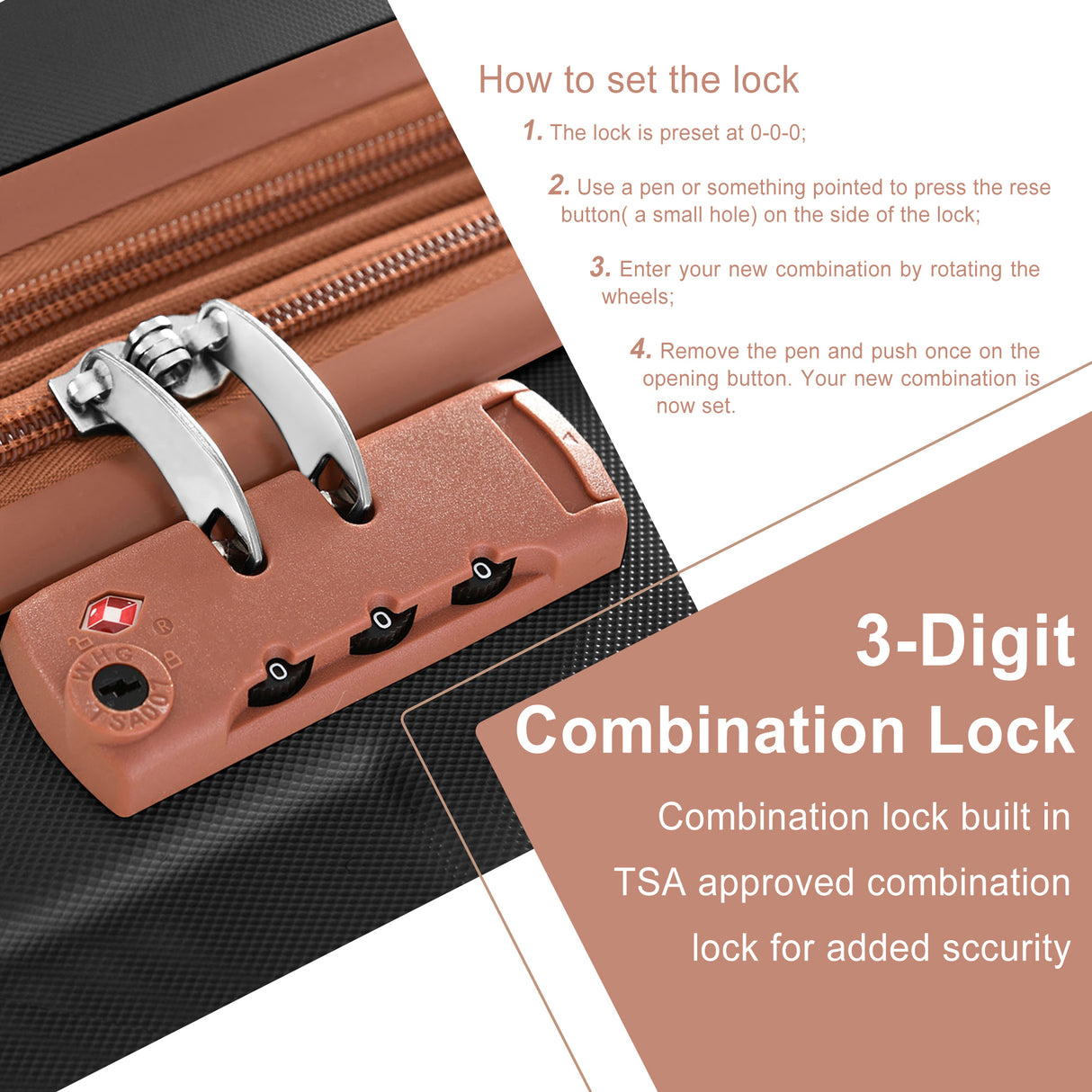 Hard shell luggage set 6-piece luggage set, expandable lightweight wheeled luggage, TSA lock, black brown - V.I.P Digital Presence