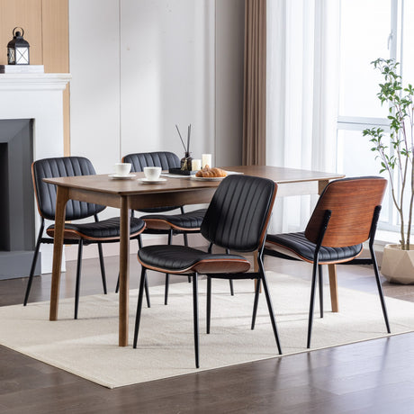 2-piece retro linen chair set with curved wooden backrest, cushioned seat, adjustable metal legs, (Black PU) - V.I.P Digital Presence
