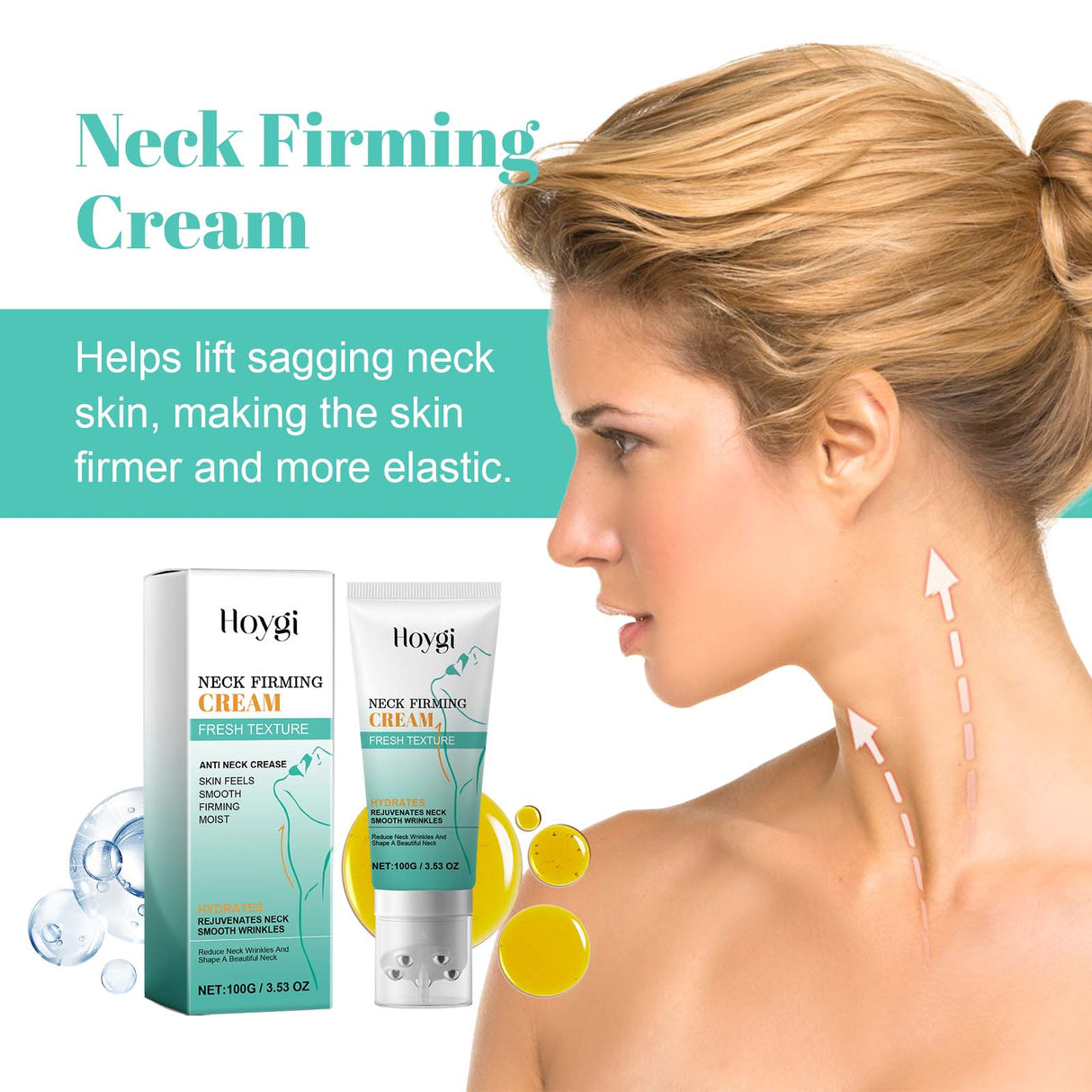 Crema reafirmante para el cuello, aclara las líneas de expresión, reafirma, ilumina la piel, hidratante, antiarrugas, reafirmante y lifting.