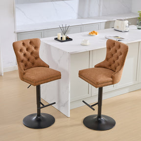 Vintage PU rotating bar stool, seat height adjustable from 25-33 inches, modern bar stool (orange, 2-piece set) - V.I.P Digital Presence