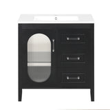 30" Bathroom Vanity with Sink, Bathroom Vanity Cabinet with Two Drawers and Door, Adjustable Shelf, Solid Wood and MDF, Black - V.I.P Digital Presence