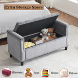 Storage Bench, 44.5-Inch Queen Velvet Button Bedside Bench, Entryway Living Room with Armrests, Nailhead Trim Gray - V.I.P Digital Presence