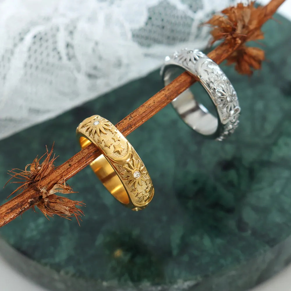 Star Moon Shaped Sparkling Zircon Design Ring Titanium Steel Handmade Jewelry for Girls - V.I.P Digital Presence